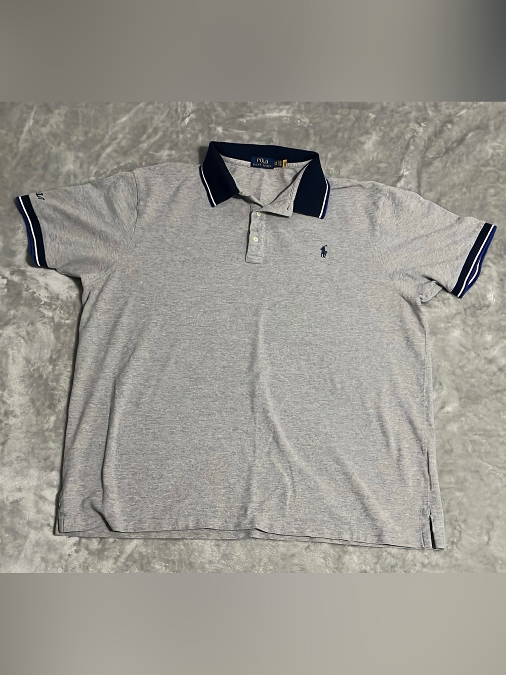Polo Ralph Lauren Shirt Mens 2XB Heather Gray Navy Tipped Short Sleeve Big Tall